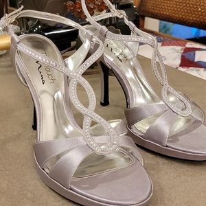 Silver Satin and Rhinestone Dress Heels